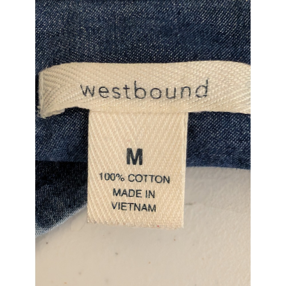Westbound Embroidered Floral Chambray Denim Button Front Shirt Women Medium Boho - Picture 9 of 12